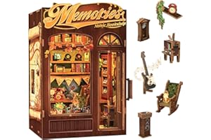 CUTEBEE Book Nook – miniaturowy domek dla lalek do samodzielnego montażu dla dorosłych z oświetleniem LED, dekoracja na półkę, wyjątkowy prezent dla rodziny i przyjaciół (Memories Music Bookshop)