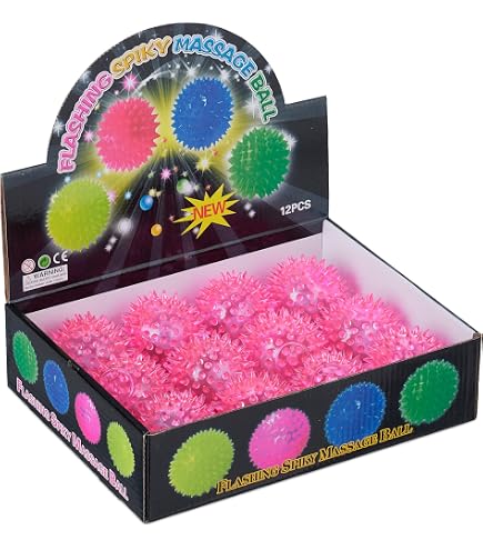 Lot 12 Balles Rebondissantes LED Picots - 6.5 Cm, Multicolores, Clignotent En Bougeant, Pour Enfants