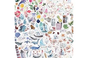IMAMA Pack of 240 Aesthetic Marine Stickers Scrapbook Accessories, Specially Shaped Holiday Beach PET Transparent Decorative Stickers for Scrapbook, Crafts, Laptops, Bullet Journal Accessories
