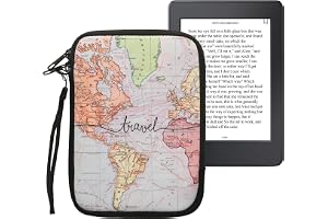 kwmobile Universellt fodral för läsplatta - neoprenfodral resa världskarta svart/flerfärgad - 17 x 12 x 2 cm