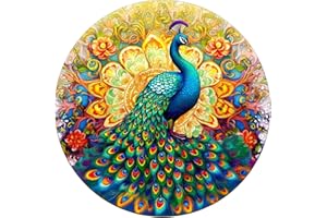 CHARMIBLE Wooden Puzzles for Adults, 338pcs Mandala Peacock Wooden Jigsaw Puzzles for Adults, Unique Animal Shape Puzzles with Box, 35x35cm Wooden Puzzle for Family Game and Birthday Gifts