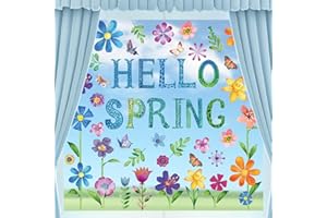 AnyDesign 9 Sheet Spring Window Clings Watercolor Flowers Butterfly Blossoms Prints Decals Colorful Floral Double-Sided PVC Stickers for Home School Office Party Supplies, (AD1258)