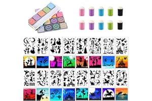 EASYLIFESTORE Juego de plantillas de pintura EasyLife, que incluye 16 plantillas de pintura huecas, 20 almohadillas para sellos de colores, 10 herramientas para dibujar con los dedos