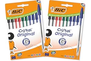 BIC Cristal Original, Penne a Sfera, Inchiostri Blu, Nero, Verde e Rosso, Punta Media (1.0 mm), Confezione 20 Penne Economiche, Cancelleria Scuola e Ufficio