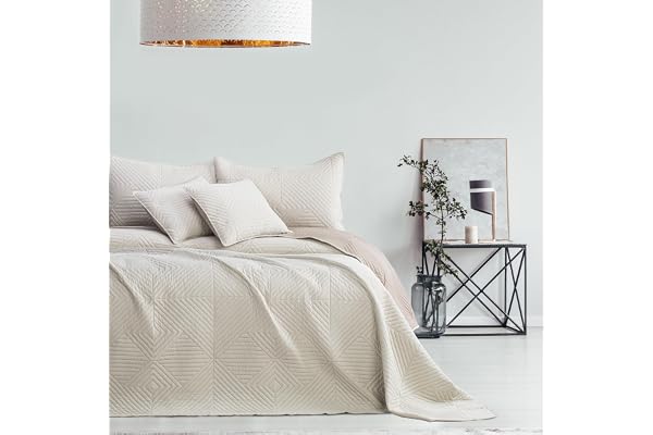 AmeliaHome-överkast beige Cappucino 260 x 280 sängöverkast dubbelsidig Ultrasonic-quiltning polyester Softa