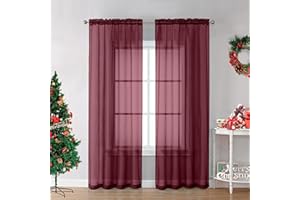 OVZME 2 Pieces Sheer Voile Curtains 84 inches Long-Lightweight Soft Window Treatment Panels for Master Room/Living Room, 2 Panels=84" W, Each W42 x L84, Burgundy