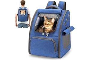 ALLSOPETS Zaino per Cani, Trasportino Gatto Zaino Pieghevole e Traspirante per Cani e Gatti con Tendine Parasole Ideale per Viaggi Escursioni e Campeggio (Blu Reale)