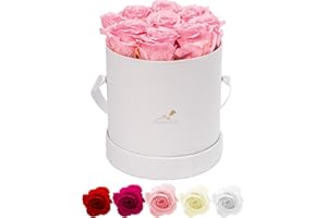 Rosenlieb Rosenbox mit 9 Infinity Rosen (3 Jahre haltbar) | Echte konservierte Blumen | Flowerbox Inklusive Grußkarte (Medi Bella Weiß, Rosa)