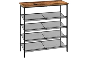 HOOBRO Schuhregal, 5-stöckiges Schuhablage, Schuhschrank, verstellbares Metallgitterregal, Geräumige Oberseite, für 16-20 Paar, Eingang, Korridor, Industrie, vintagebraun-schwarz EBF12XJ01