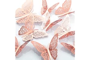 MWOOT 48 Pezzi 3D Farfalle adesivi da Parete, Sticker Decorativi da Parete per Festa di Compleanno Decorazione Della Camera da Letto di Rozze Decorazioni per Casa Rosa