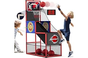 HYES 3 en 1 Basketball Arcade Juegos para Infantil, Canasta Baloncesto con 2 Dardos/Marcador electrónico/Lighting, Tiro único a Canasta de Baloncesto Interior Exterior, Deportivos Regalos para Niños