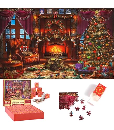 Calendrier De L'Avent Puzzle 2025 - 24 Boîtes, 1008 Pièces - Scène De Noël 70x50 Cm - Pour Enfants Et Adultes