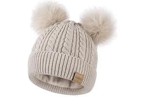 FISFET Mütze Damen Winter mit Doppelter Bommel, Damen Mütze Winter Warme Kaltes Wetter Strick Fleece Gefüttert, Beanie Mütze Damen für den Täglichen Gebrauch