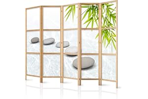 decomonkey 5 Panelli Paravento - 225 x 171cm Pietre di foglie naturali Natura Divisorio Separè per la separazione degli ambienti la casa l'ufficio la spa