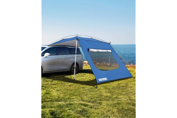 SUPAREE Auvent pour Caravane Tente Voiture Laterale Auvent Camping Car avec Parois Latérales et Fenêtre Moustiquaire Protection UV Oxford 210D Imperméable pour SUV Fourgon Van Wrangler
