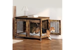 EUGAD 0353GL Klatka dla psa do domu, z 2 drzwiami, 5 kółek, dla dużych, średnich i małych psów, domek, 100 x 65 x 56 cm, stolik pomocniczy, wykonana z metalu, brązowa