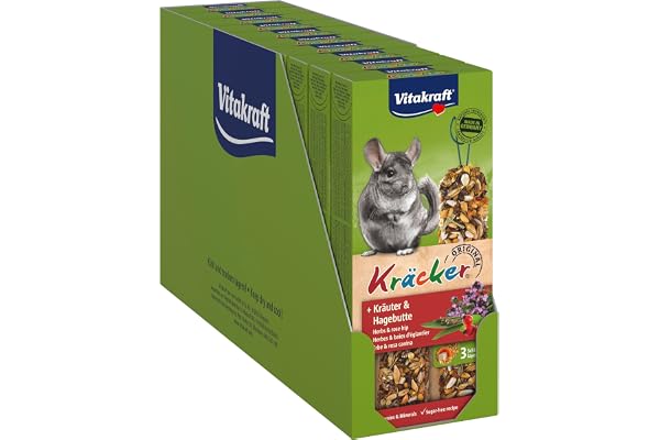 Vitakraft Kräcker, snack pour rongeurs, pour chinchillas, pour l’entretien des dents, aux herbes, à l’églantier, sans ajout de sucre ni de céréales (10x112g)
