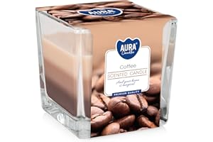 BISPOL Trójkolorowa świeca zapachowa w kwadratowym szkle, zapach: aromatyczna kawa 32h