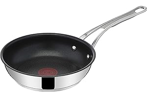 ‎TEFAL Tefal Jamie Oliver Cook's Classics patelnia ze stali nierdzewnej, 24 cm, powłoka nieprzywierająca, wskaźnik ciepła, 100% bezpieczna, nitowany silikonowy uchwyt, nadaje się do piekarnika, patelnia