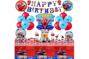 Dekewe 92 Pieces Spider Birthday Decorations, Party Decorations with Plates Cups and Napkins Balloon Banner, Party Tableware Party Supplies for 10 Guests, Red