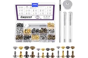 Swpeet 180 set 4 colori 8mm 10mm 12mm rivetti in pelle rivetti doppio cappello con 4pcs strumenti di fissazione Kit assortimento, rivetti in pelle rivetti doppio cappello tubolare per fai da te