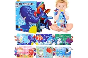 GZGCS Baby Books Toys,Touch and Feel Crinkle Cloth Book for Infant Baby 0-18 Months,Teething Toys Tummy Time Crinkle Book for Infant Babies,Newborn Stocking Stuffers