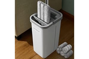 JOYMOOP – Serpillère plate et seau avec essoreur, avec 5 lingettes en microfibre lavables, utilisation humide et sèche, système de nettoyage du sol
