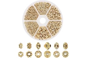 PH PandaHall 300pz Perline Distanziarori Oro Antico 6 Stili Perline a Forma di Fiore Stile Tibetano per Braccialetti Collane Bigiotteria Fai Da Te Accessori Componenti di Gioielli