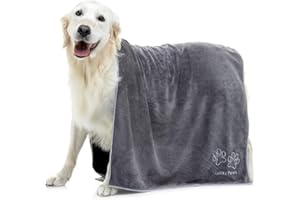 Lucky Paws® Hundehandtuch - 140x70cm XL Hundehandtuch extra saugfähig - schnell trocknend, luxuriös weiches Hunde Handtuch Hundebesitzer & Hunde Zubehör (1er-Pack, grau/Silber)