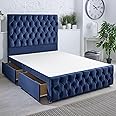 ComfoRest - Elegant 6FT Super King Divan Bed with 4 Drawers | Durable Base for Modern Interiors | Sturdy Frame with Functional Design for Spacious Bedrooms (Blue Plush)