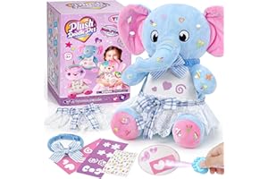 TINKERPLAY Kuscheltier Plüschtier Stuffed Animals Selber Machen Set mit Farben Laserpointer Kleidung Kleider Aufkleber Bastelset Kinder Kreatives Spielzeug Geschenke für Kinder Mädchen 5 6 7 8 Jahren (Elefant)