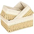 Happy Fox Set of 3 Seagrass Wicker Baskets Bins with Removable Liners，For Shelf Bathroom Kitchen Home Desk (Set of 3 Seagrass)… (3 piece set)