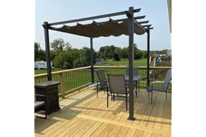PURPLE LEAF 3 X 3 M Metal Pergola with Retractable Roof, Large Garden Pergola for BBQ, Outdoor and Patio, Grey