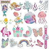 Leesgel 160 Stili Tatuaggi Glitter Bambina, Temporanei Bambini, Idee Regalo, Stickers Giocattolo, per Fine Festa Compleanno, 