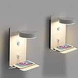 USB Apliques de pared LED lámpara de lectura regulable, lámpara de pared interior con interruptor y puerto de carga USB, lámp