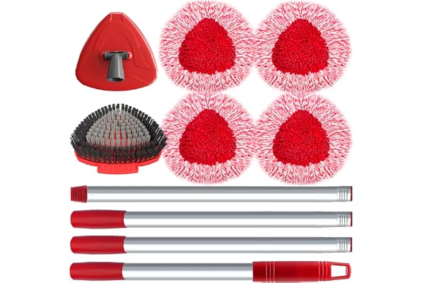 SuperAbound 4 Bitar Ubyteshuvuden för Vileda Turbo Spin Mopp System, Chenille Mopp Ubyte Refill med 1 Uppgraderad Fullborste Skurborste, 1 Moppskaft och 1 Ställ – för Golv, Bilar, Husbilar