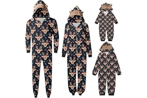 GENERIC Weihnachten Pyjama Familien Schlafanzug Damen Herren Kinder Jumpsuit Kuschelig Hoodie mit Reißverschluss Kapuze Weihnachts Schlafanzug Set Einteiler Nachtwäsche Overall Hausanzug