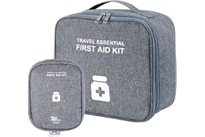 QUNKUN Set di 2 borse per medicinali, grande capacità, impermeabile, kit di pronto soccorso, per casa, ufficio, auto, campeggio, caccia e viaggi, colore grigio