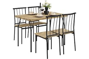 Yaheetech Tavolo da Pranzo con 4 Sedie Industriale Set 5 Pezzi Mobili da Bar Cucina Soggiorno Retro Salvaspazio in Legno e Metallo Marrone Tavolo 110x70x76.5cm Piano Spesso 4cm