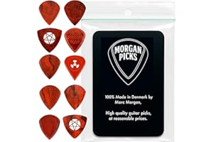 Morgan Picks Variety Pack – 10 Gitarren Plektren im Set – Signature & Standard Guitar Picks – Plektren Gitarre in Jazz-, Standard- & Triangel-Form – Rot/Schwarz – Handmade in Denmark