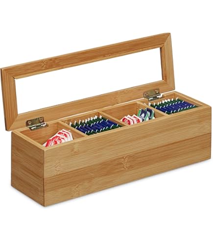 Scatola Da Tè In Bambù - 10 Scomparti Con Coperchio Trasparente | Conservazione Aroma - Foto 2