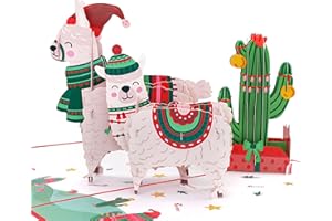 MOKIO® Biglietto di Natale Pop-Up – Lama di Natale con Cactus – Biglietto di auguri 3D per Natale, come buono regalo natalizio o per regali in denaro