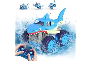MaxTronic Amphibious Remote Control Cars Ajustable LED Light, Direct Charge RC Stunt Car Shark Toys, 2.4G 4WD All Terrain Monster Truck Christmas, Birthday Gifts for Kids Age 3-12 Boys Girls
