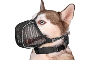 Arblina Hund Maulkorb, Weiches Netz Atmungsaktiv Maulkorb für Kleine, Mittlere, Große Hunde, Anti-Rutsch Verstellbar Maulkörbe mit DREI Riemen & Licht-Reflektierende Einfädeln, Schwarz, L