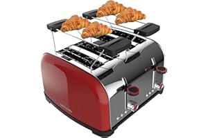 ‎CECOTEC Cecotec Vertikaler Toaster Toastin' time 1700 Double Red, 1700W, Doppelter kurzer und breiter Schlitz 3,8 cm, Obere Stäbe, Edelstahl, Automatische Abschaltung und Pop-up-Funktion, Krümelablage