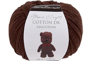 Utopia Crafts Amigurumi Cotton DK Yarn for Crochet and Knitting 50% Cotton, 50% Acrylic Blended, 50g (1, Brown)