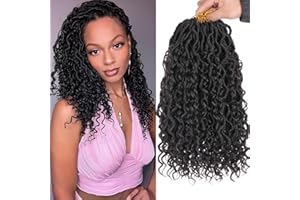 Mscat 14 Inch 8 Packs Black River Goddess Faux Locs Crochet Hair Wavy With Curly Ends Pre-looped River Locs Synthetic Crochet Braiding Bohemian Faux Locs Hair Extensions (14Strands/Pack 1B#)