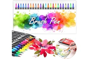 Amteker Dual Tip Brush Pens, Colouring Pens Art Sets, 24 Color Felt Tip Pen, Coloured Pens, Art Supplies for Kids Teens for Drawing Sketching Design Calligraphy Painting, Gifts for Teenage Girls