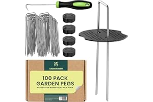 Green Haven Garden Pegs Buffer Bundle 100 Pack - Heavy Duty Garden Pegs for Weed Control Membrane Pegs, Weed Barrier Fabric, Netting & Landscaping, 15cm Metal Staples w/Large Buffer Surface
