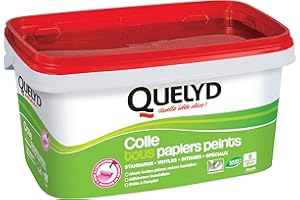 Quelyd Colle Tous Papiers Peints Avec Indicateur Coloré en Pâte – Prête à l'Emploi – Papiers Peints Intissés, Standards, Vinyles et Spéciaux – Sans Solvant – Seau de 5 Kg